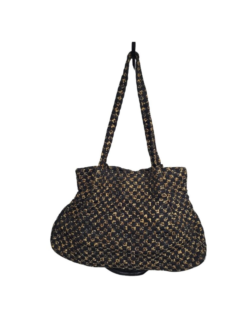 The Sak Shoulder Tote Bag Purse Animal Print Checkerboard Woven Grosgrain Ribbon